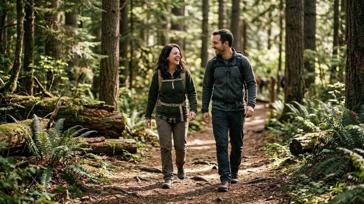Couple hiking together on a forest trail, what makes a relationship successful