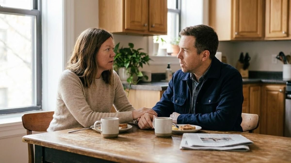 Couple having a caring conversation at a kitchen table, how to fix a relationship
