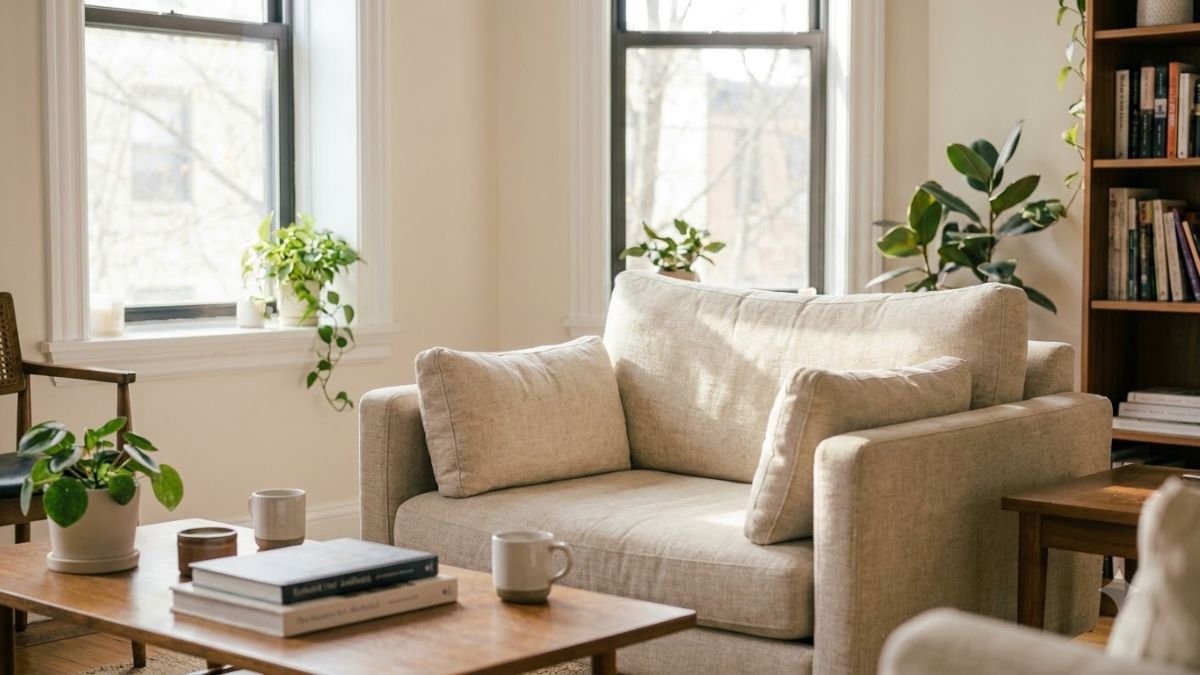 Two chairs facing each other by a living room window