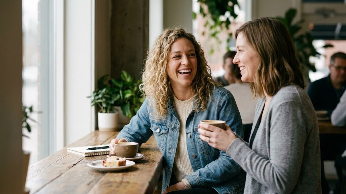 Woman chatting with a friend over coffee, how to make him obsessed with you