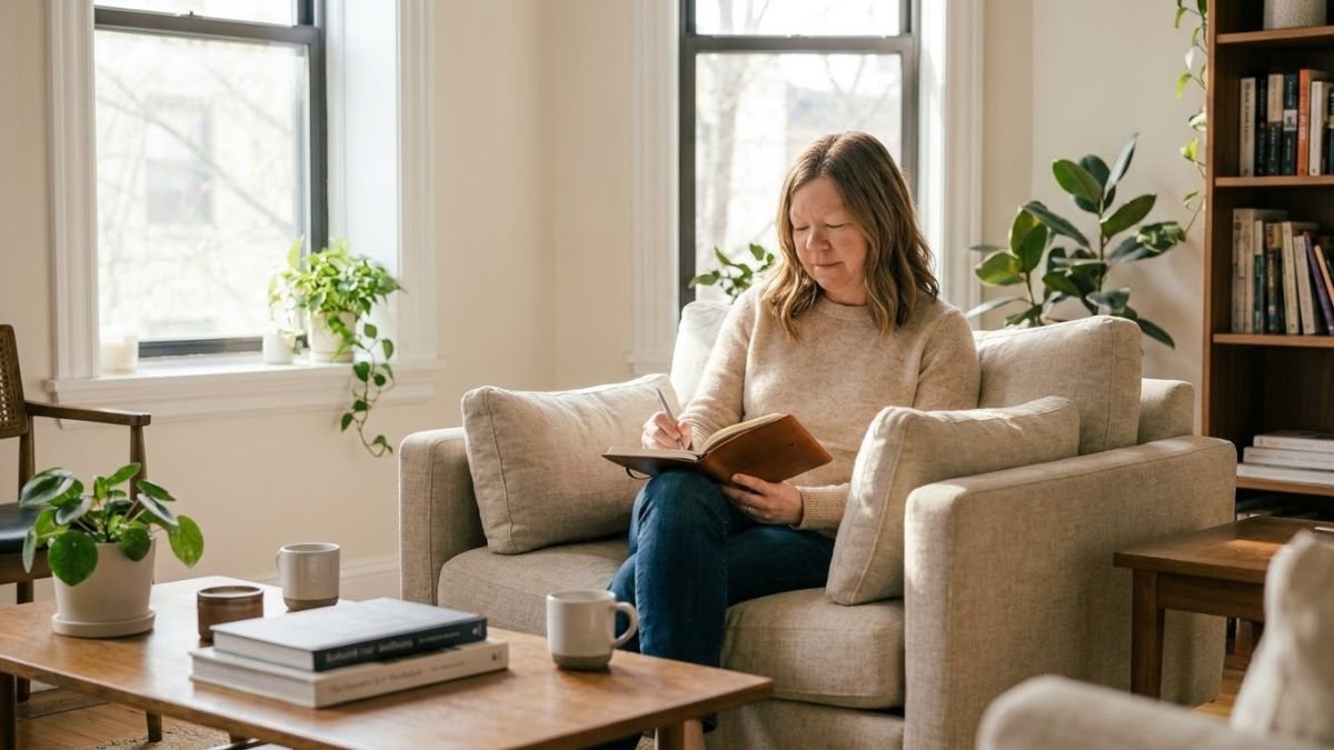 Woman journaling by a sunlit window, how to fix a relationship