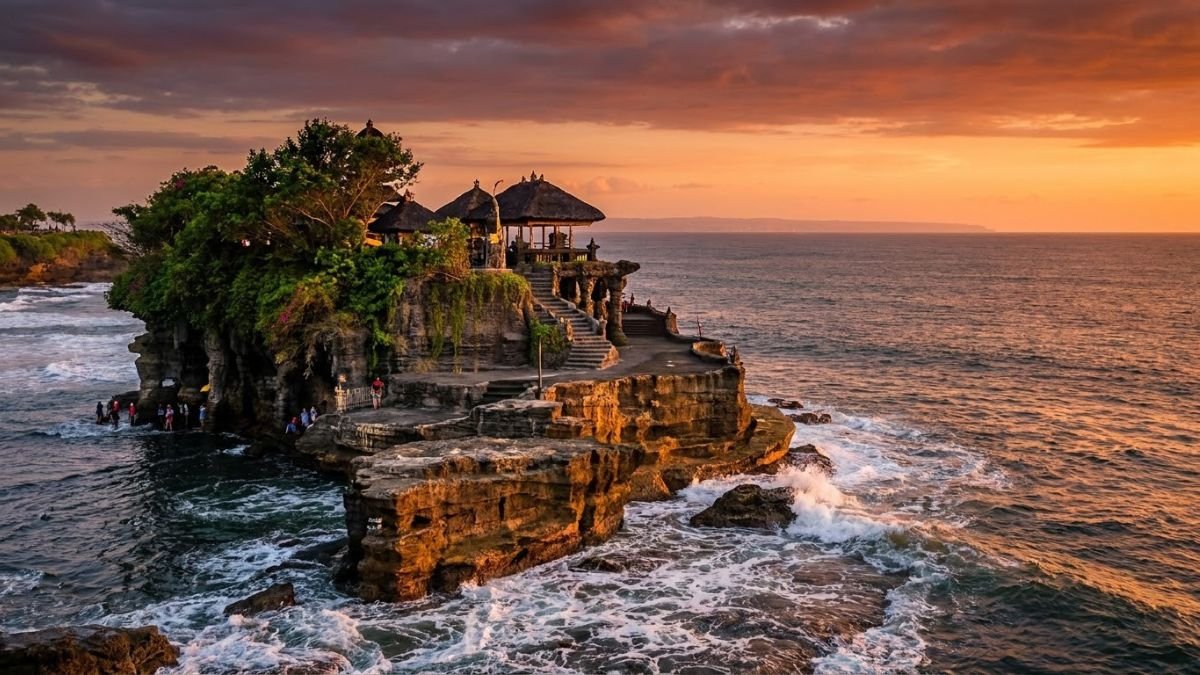 Cliff top sea temple at sunset in Uluwatu