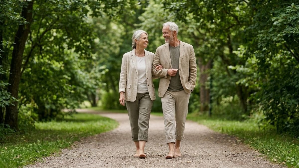 Older couple walking together in a park, what makes a relationship last