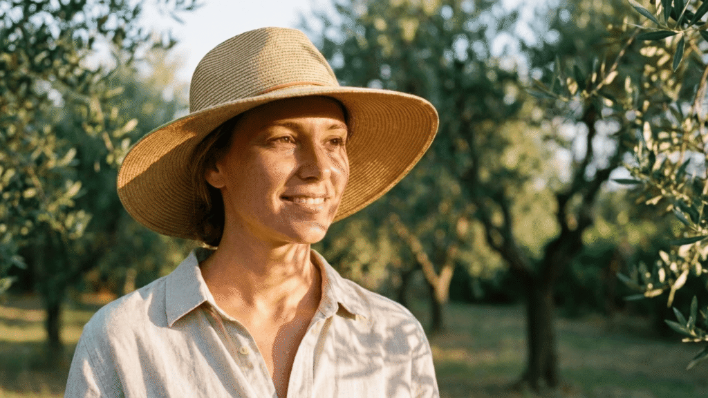Woman in a sun hat with a light tan, how to remove sun tan