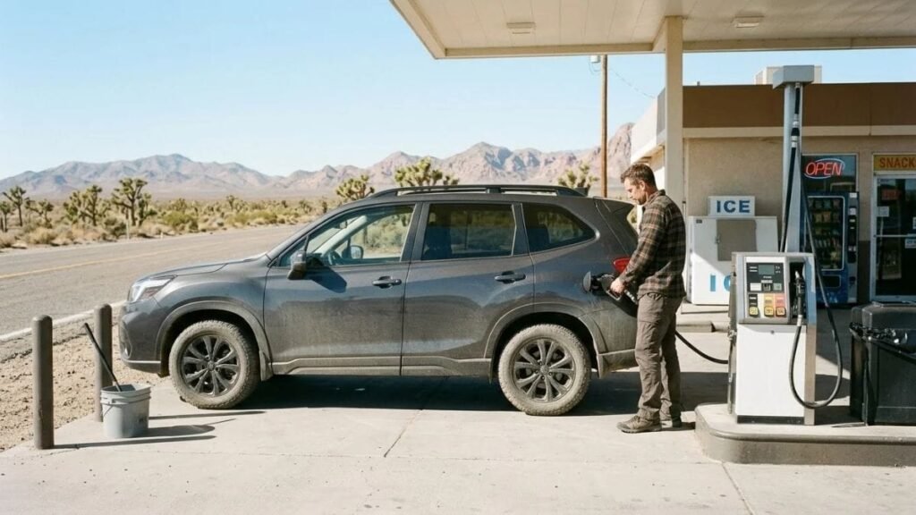 Refuelling during the Los Angeles to Las Vegas Drive