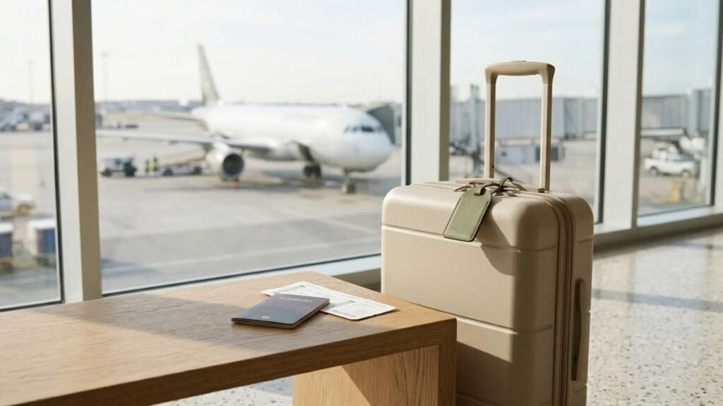Carry-on bag and boarding pass for a trip planned using how to find cheap flights tips