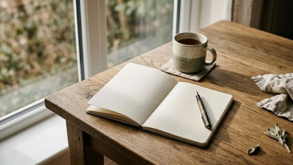 Notebook and pen on a table for reflecting on the 3 month dating rule
