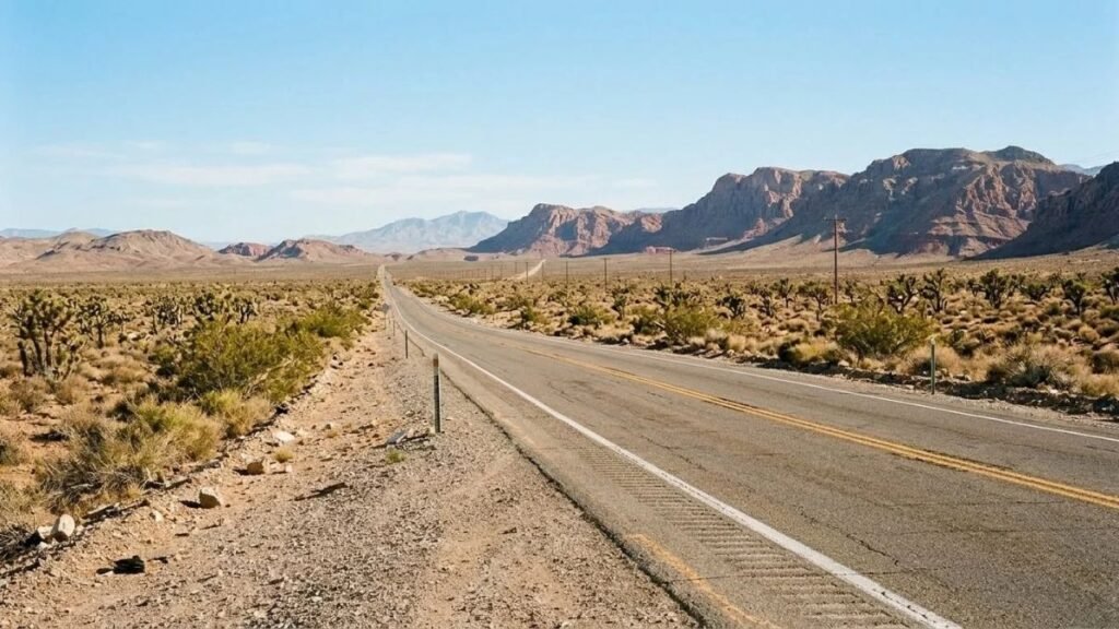 Open highway on the Los Angeles to Las Vegas Drive