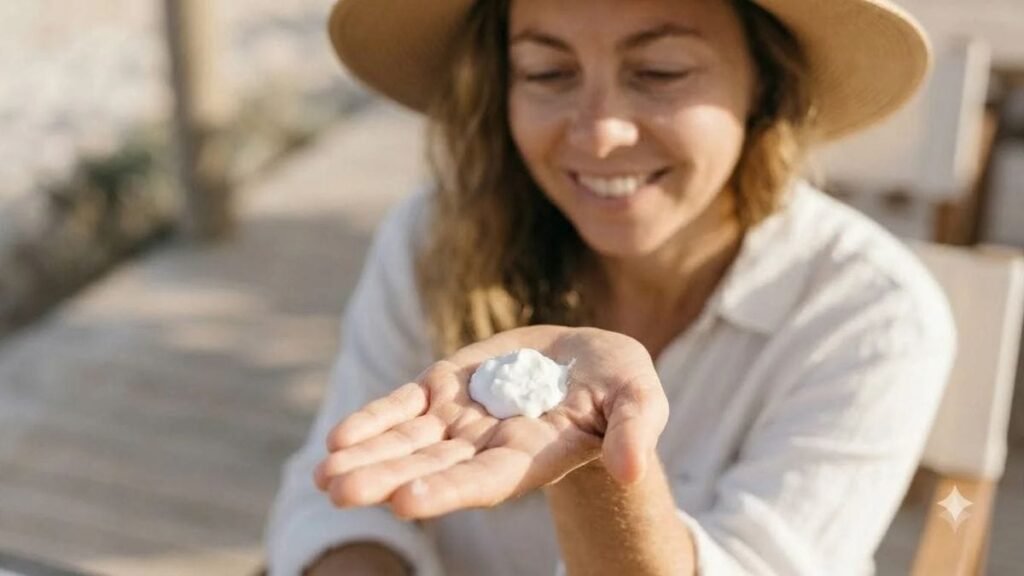 Open palm with a shot-glass amount of sunscreen, how to choose sunscreen