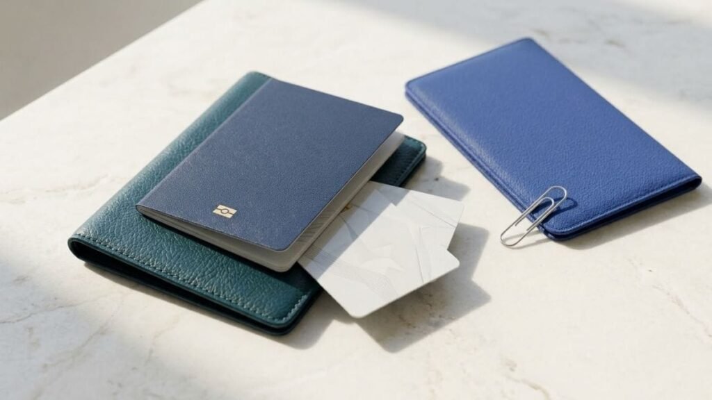 Passport and identification cards arranged for a Travel Documents Checklist