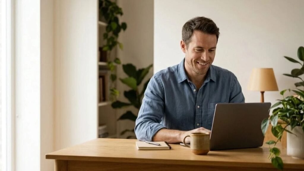  Person on a video call at a desk that shows long distance relationship tips
