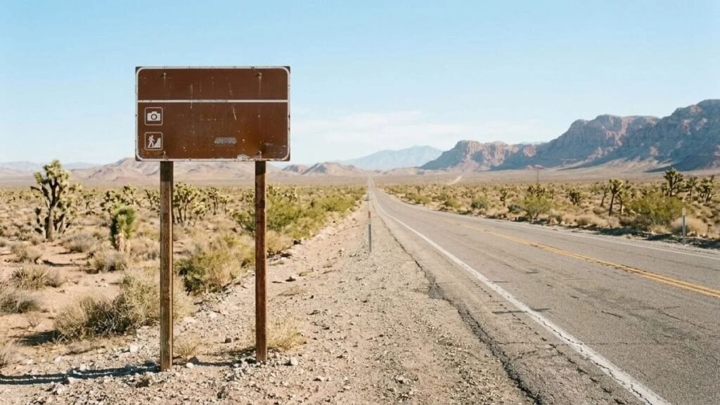 Roadside sign along the Los Angeles to Las Vegas Drive