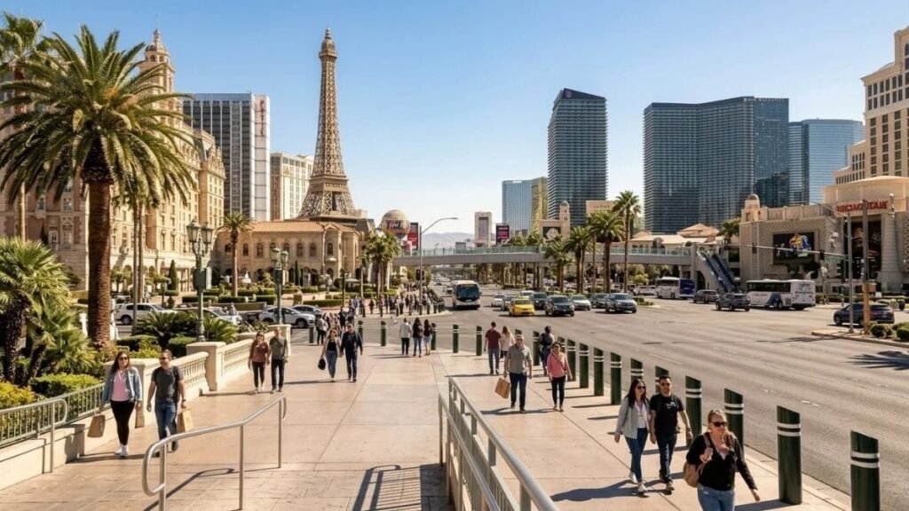 Sunny Las Vegas Strip during the best time to visit Las Vegas