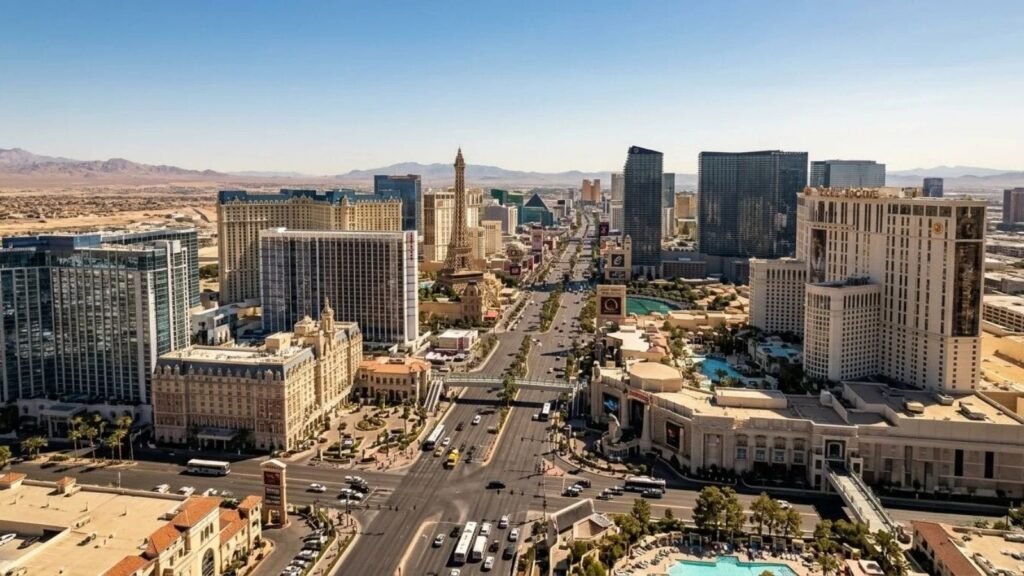 Sunny skyline showing the best time to visit Las Vegas