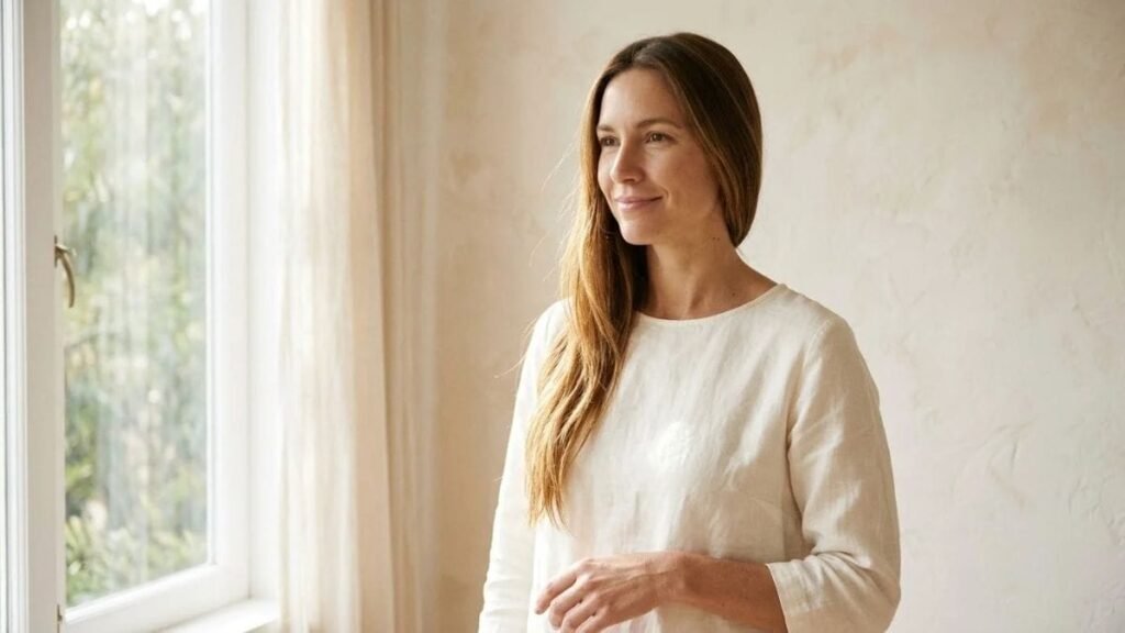 Woman with glossy straight hair in sunlight, a result of how to get shiny hair